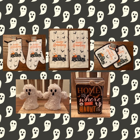 Halloween Ghost Kitchen Towels, Ghost Tinsel Decor & Ghost Tier Tray Decor Set - Picture 3 of 14